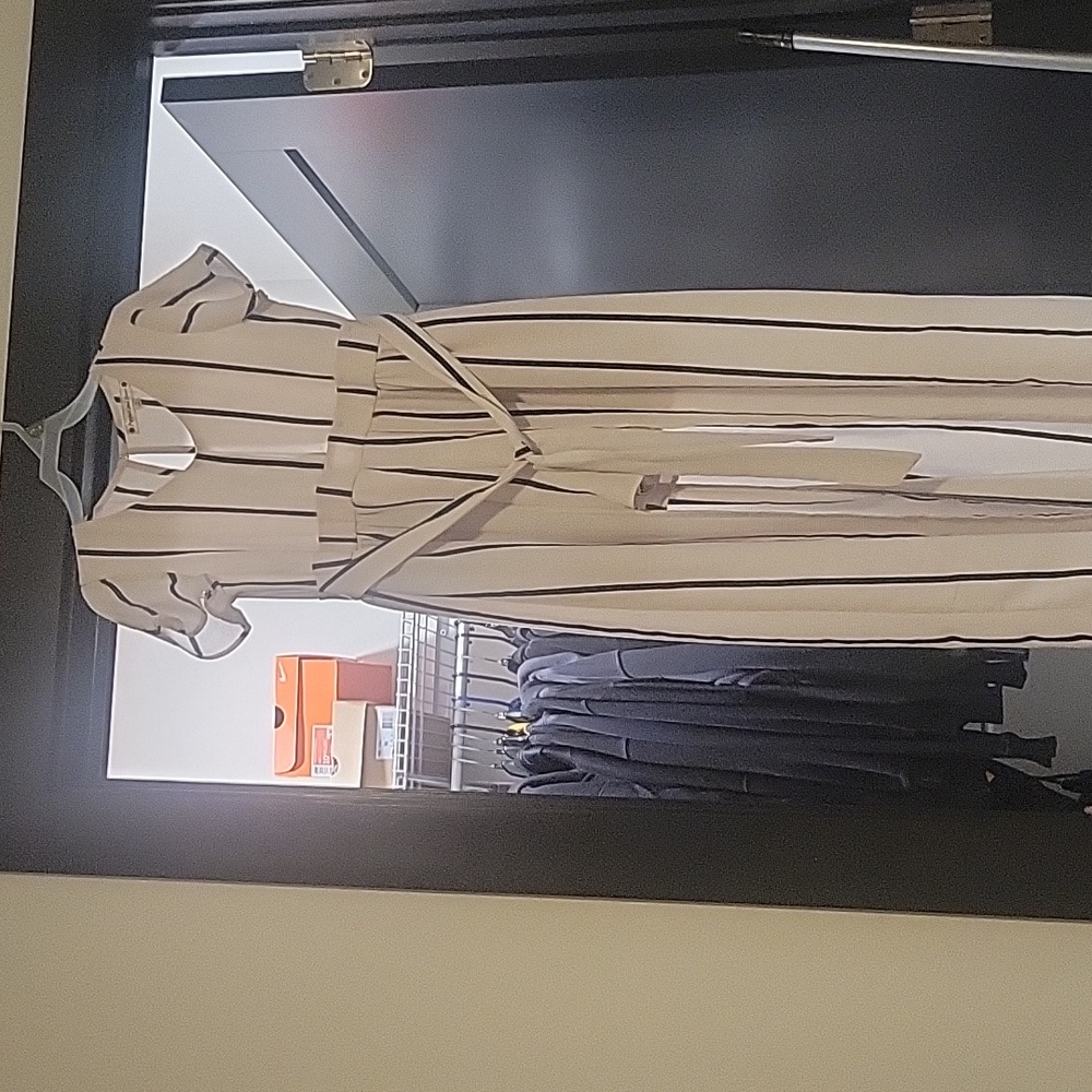 white and black striped jumpsuit/romper